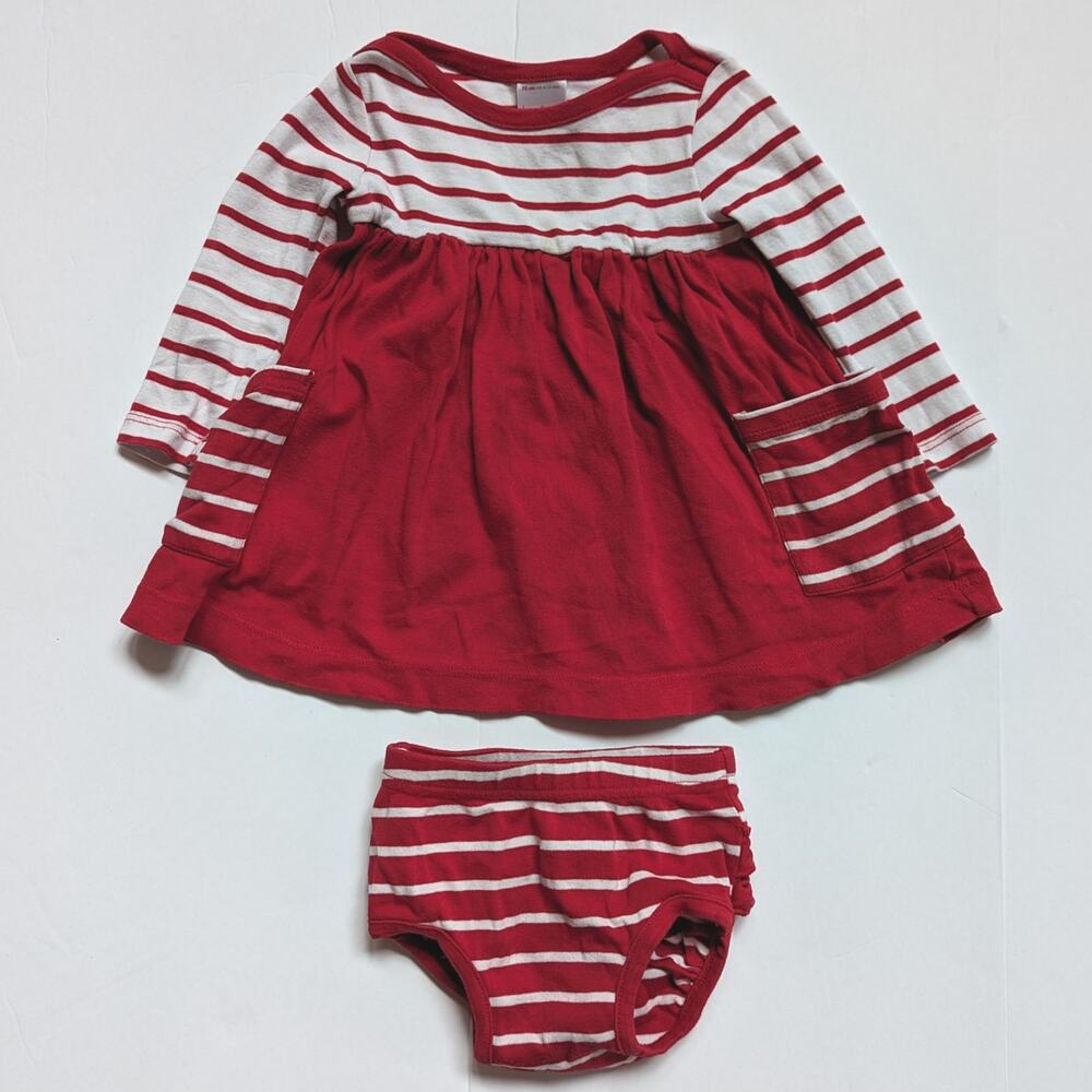 Hanna Andersson Dress Baby Girls Sz 6-12m Red Stripe Casual Basic Everyday Twirl